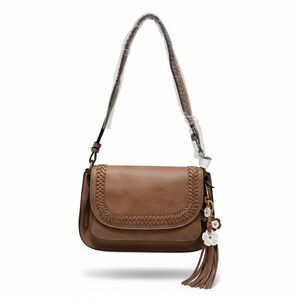 Ampere Creations Tan Leather Shoulder Bag with Tassel